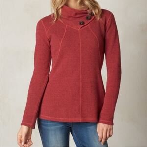 PrAna Womens Sweater Sweatshirt Ebba Wool Blend Mock Button Neck Red XS